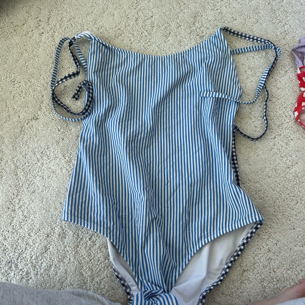 aerie Blue and White Striped One-Piece Swimsuit